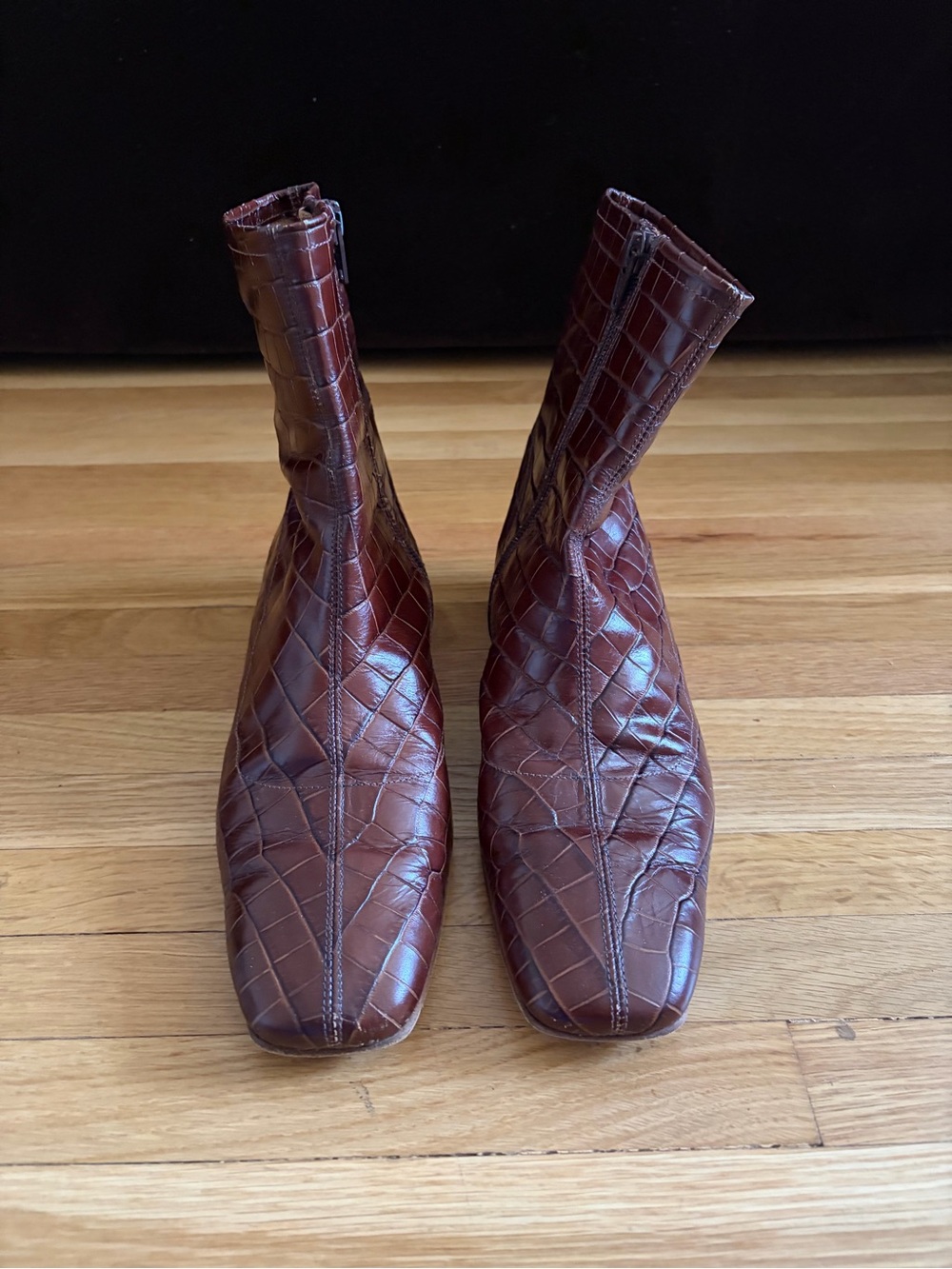 BY FAR Brown Croc-Embossed Leather Boots
